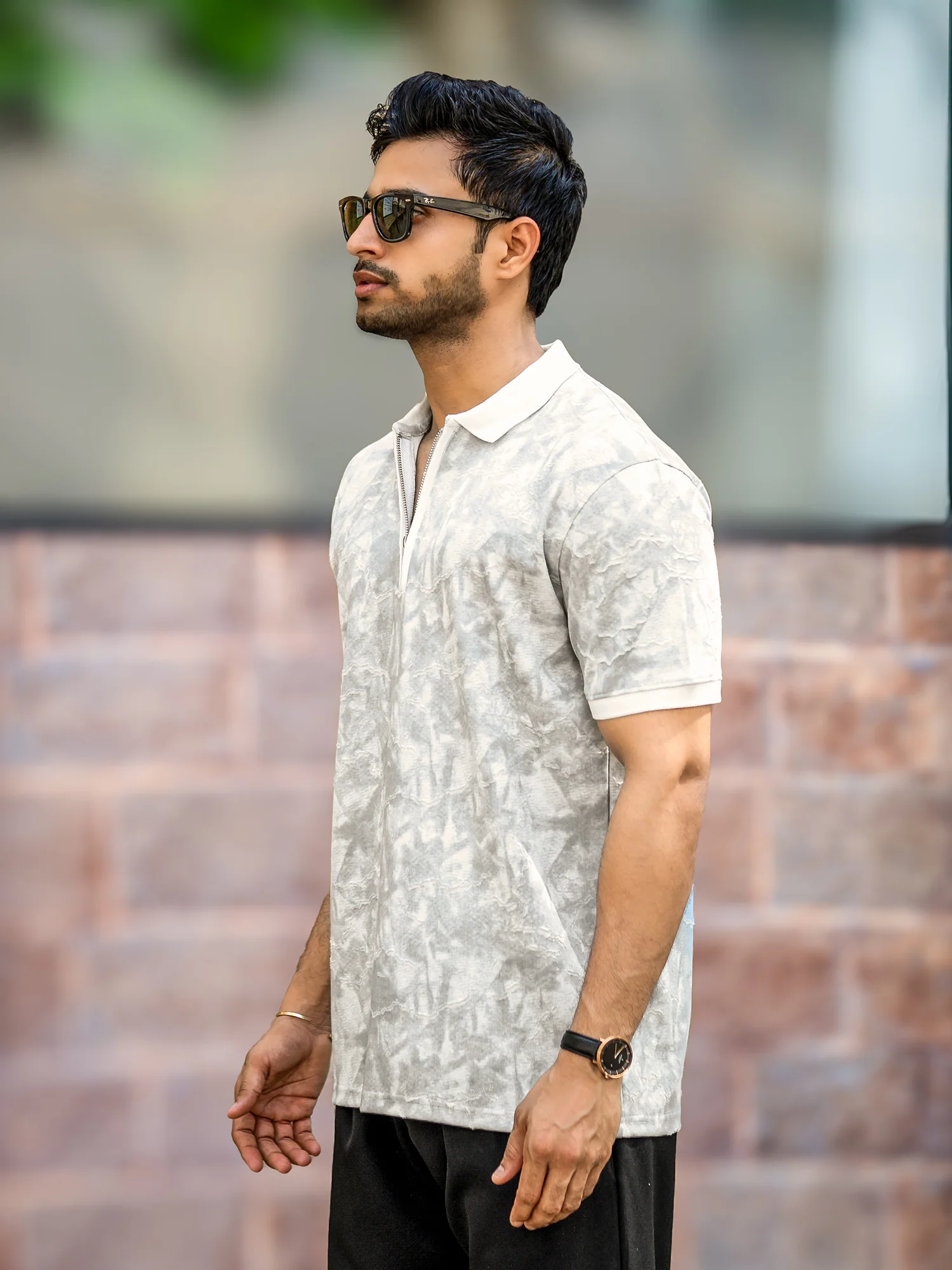 Burnout Spray Grey Half Sleeve Polo T Shirt